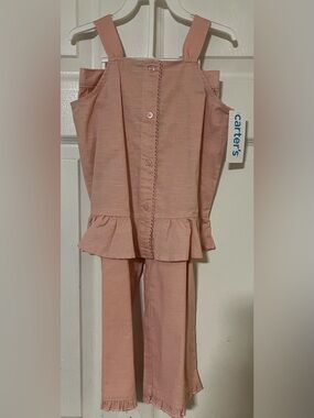 Carter's Dusty Pink Girls' Ruffle Button-Front Jumpsuit Set